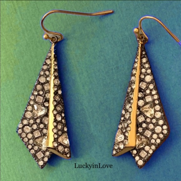 ALEXIS BITTAR• NEW Gold Black Layered Origami Spiked Shard Crystal Drop Earrings - Picture 4 of 14